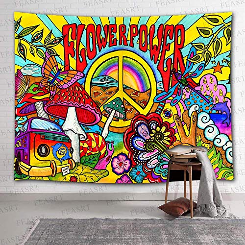 Colorful Peace and Love Tapestry, 80x60 Inches