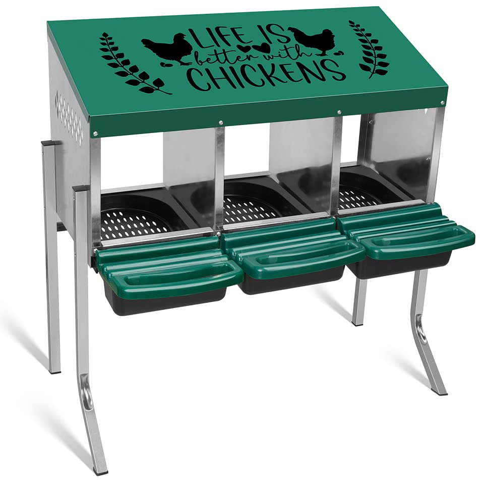 3-Hole Chicken Nesting Boxes with Chicken Perch - Ideal for 3 Chickens