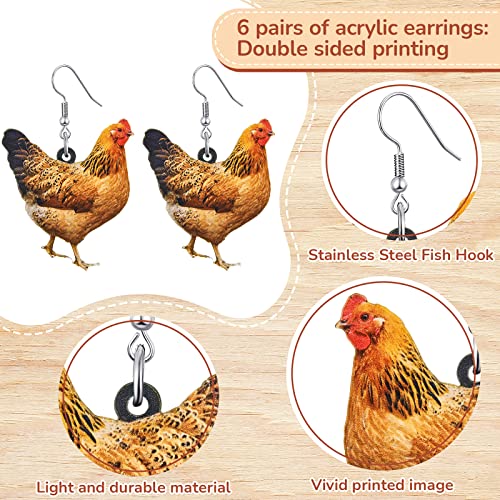 Cute Farm Chicken Earrings - 6 Pairs