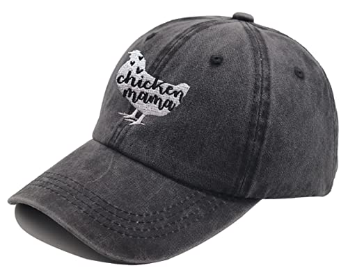 Vintage Washed Denim Chicken Mama Baseball Cap