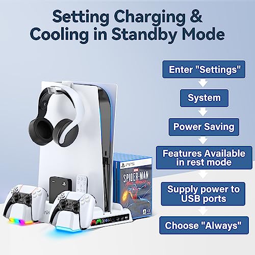 PS5 Stand with Cooling, Charging, 12 Slots & Holder