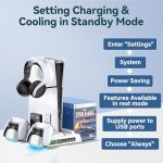PS5 Stand with Cooling, Charging, 12 Slots & Holder