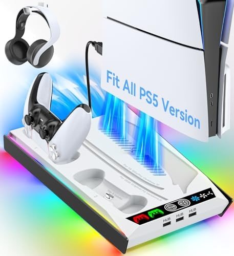 Rysker PS5 Stand with Cooling Station & Charger