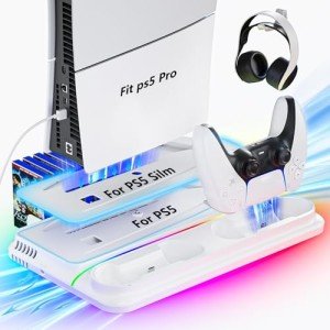 PS5 Cooling Stand with Dual Controller Charger and RGB