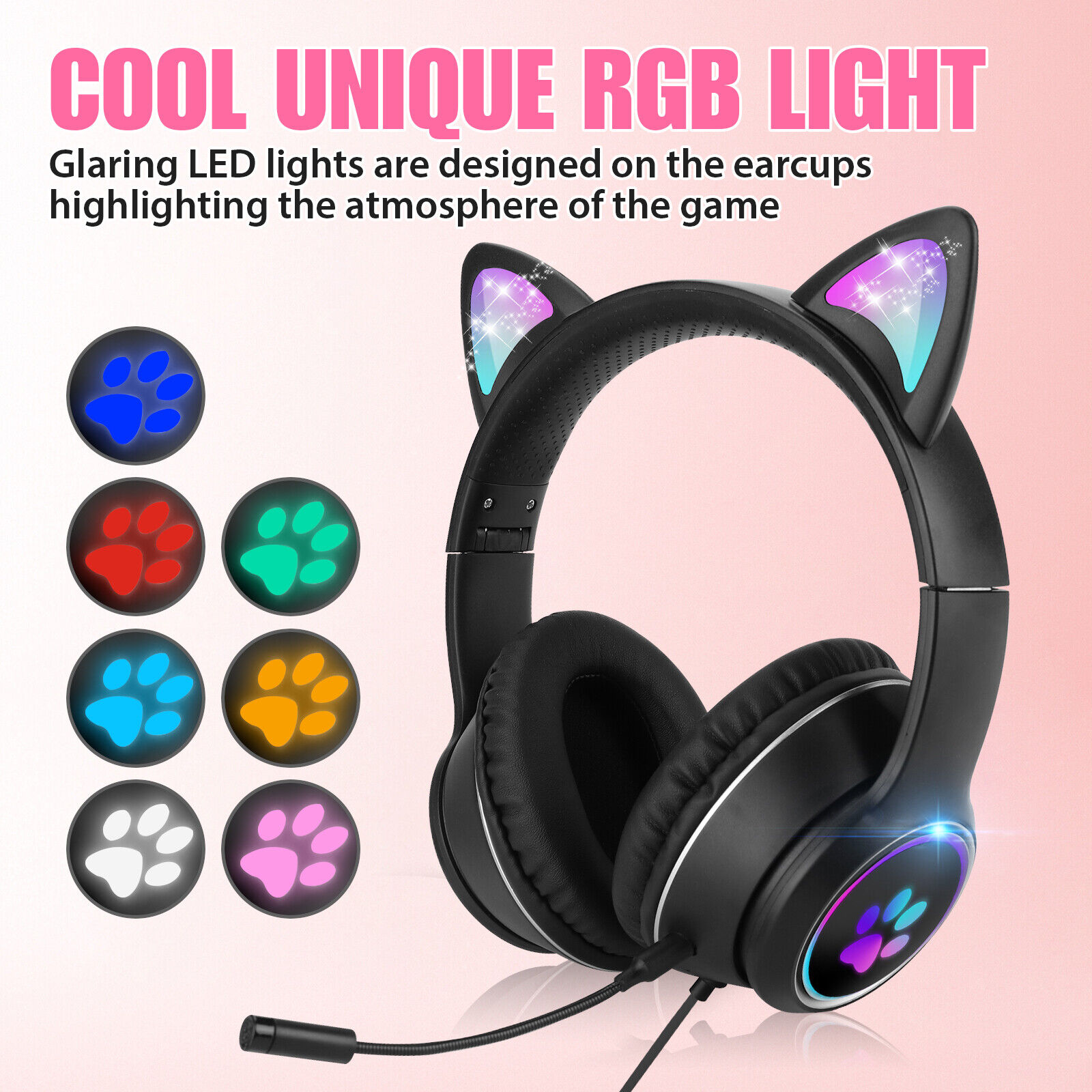 LED Gaming Headset with Cat Ears - PS4/PS5