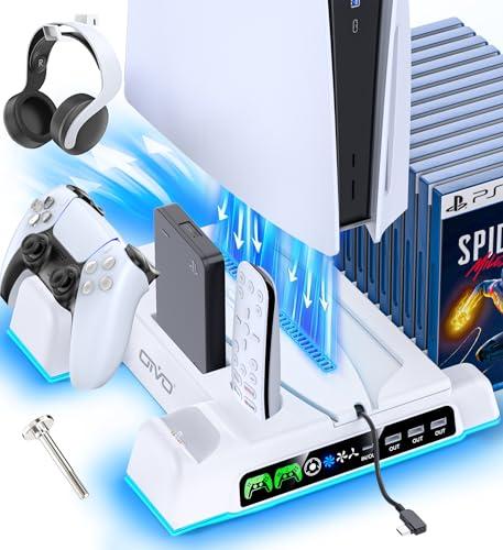 PS5 Stand with Cooling, Charging, 12 Slots & Holder