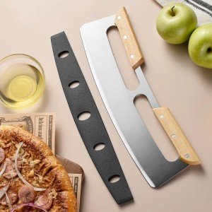 14-Inch Stainless Steel Pizza Cutter with Wooden Handles