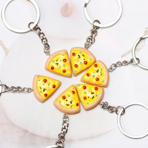 Cute Pizza Keychain Set - 6 Pieces