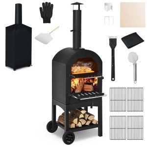 Costway Wood Fire Outdoor Pizza Oven with Stone