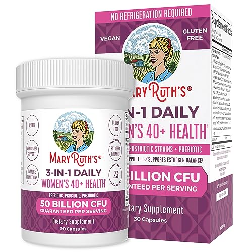 MaryRuth's 3-in-1 Daily Health 40+ Probiotics for Women | Clinically Tested | Estrogen Supplement for Women | Hormonal Support & Menopause Supplement for Women | 50 Billion CFU | Allergen Free | 30 ct
