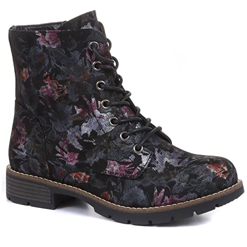 Vegan Floral Combat Boots - Size 6 UK