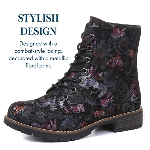 Vegan Floral Combat Boots - Size 6 UK