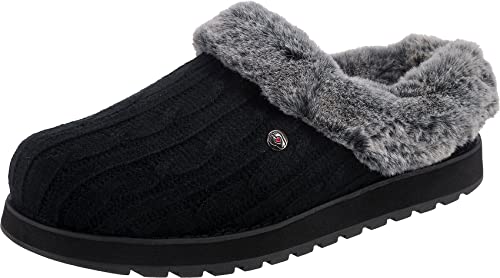 Black Cable Knit Vegan Slippers - Skechers Women's