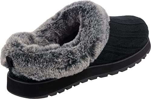 Black Cable Knit Vegan Slippers - Skechers Women's