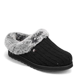 Black Cable Knit Vegan Slippers - Skechers Women's
