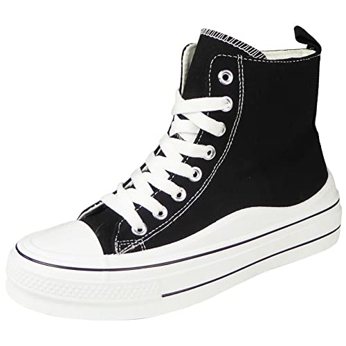Vegan Women's Canvas Platform Trainers | Black Size 5