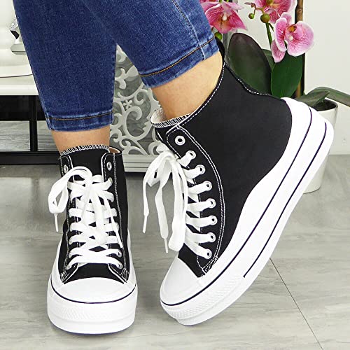 Vegan Women's Canvas Platform Trainers | Black Size 5