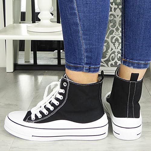 Vegan Women's Canvas Platform Trainers | Black Size 5