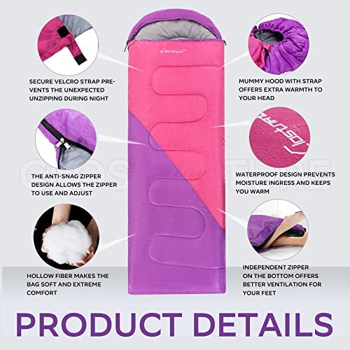Lightweight Compact 4 Season Sleeping Bag for Adults and Kids