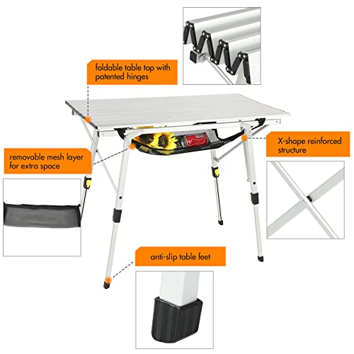 Height Adjustable Folding Camping Table Lightweight Aluminium
