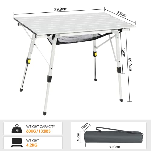 Height Adjustable Folding Camping Table Lightweight Aluminium