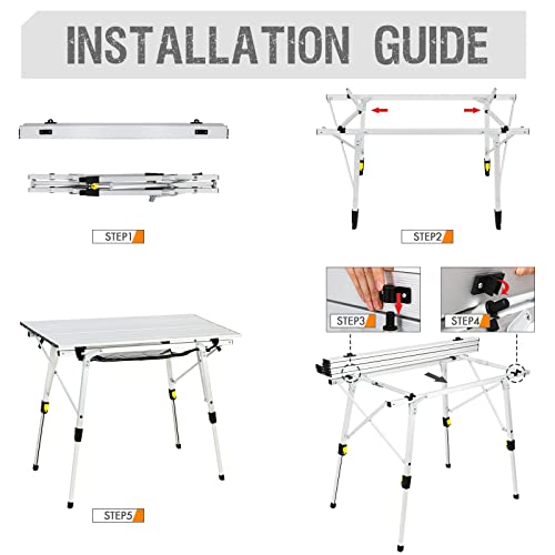 Height Adjustable Folding Camping Table Lightweight Aluminium