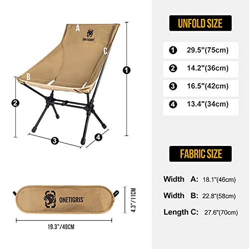 OneTigris Folding Camping Backpacking Chair With Back-Rest, 330 lbs Capacity, Compact Portable Lightweight Chair for Hiking Travel (Coyote Brown)
