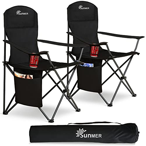 2 Pack Folding Camping Chairs - Lightweight, Extra-Wide, Black