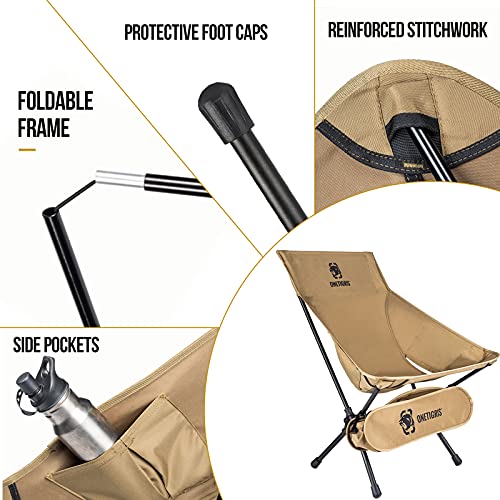 OneTigris Folding Camping Backpacking Chair With Back-Rest, 330 lbs Capacity, Compact Portable Lightweight Chair for Hiking Travel (Coyote Brown)