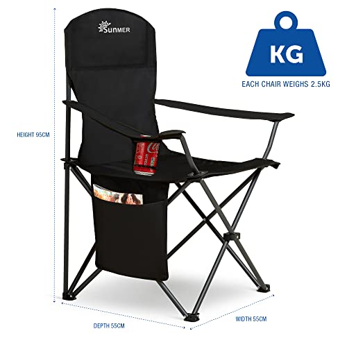2 Pack Folding Camping Chairs - Lightweight, Extra-Wide, Black