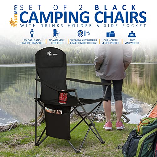 2 Pack Folding Camping Chairs - Lightweight, Extra-Wide, Black