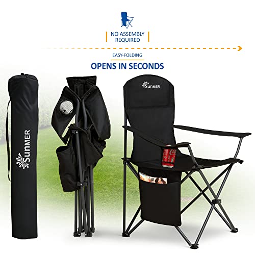 2 Pack Folding Camping Chairs - Lightweight, Extra-Wide, Black