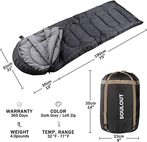 SOULOUT 3-4 Season Sleeping Bag - Lightweight & Waterproof