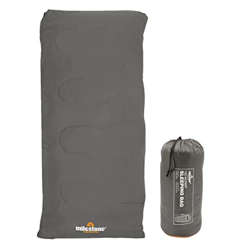 Milestone Camping Single Envelope Sleeping Bag | 2 Season | Full Length Dual Zip | Grey & Orange