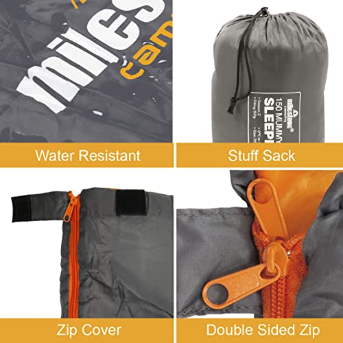 Milestone Camping Single Envelope Sleeping Bag | 2 Season | Full Length Dual Zip | Grey & Orange