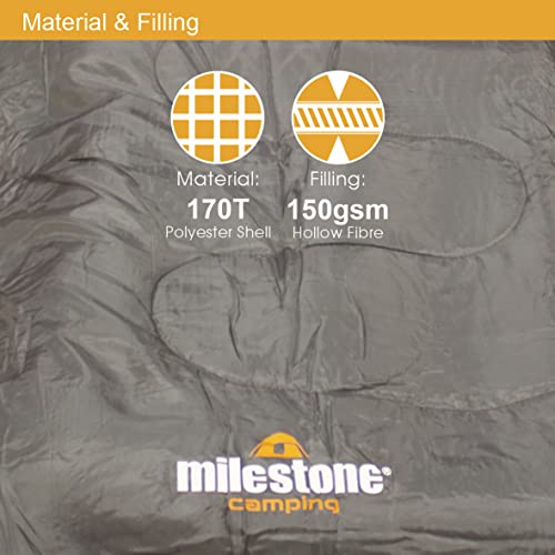 Milestone Camping Single Envelope Sleeping Bag | 2 Season | Full Length Dual Zip | Grey & Orange