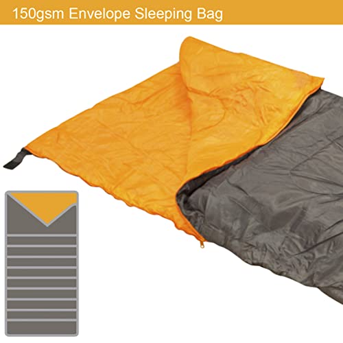Milestone Camping Single Envelope Sleeping Bag | 2 Season | Full Length Dual Zip | Grey & Orange