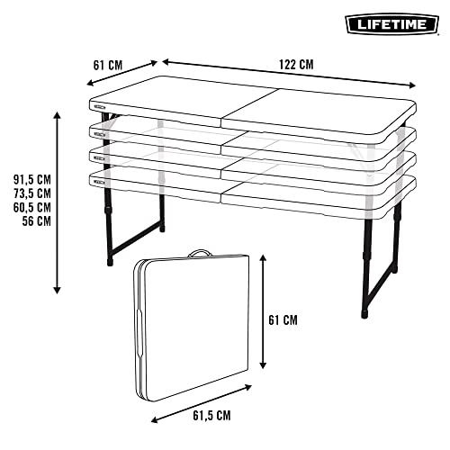 Height-adjustable folding camping table - white (121.9x61x61-91.4 cm)