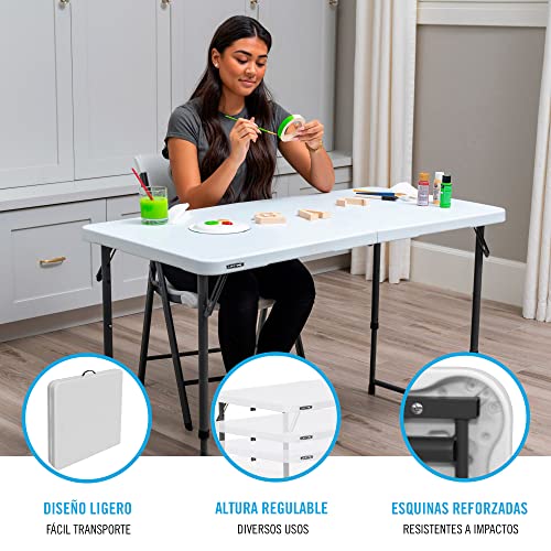Height-adjustable folding camping table - white (121.9x61x61-91.4 cm)