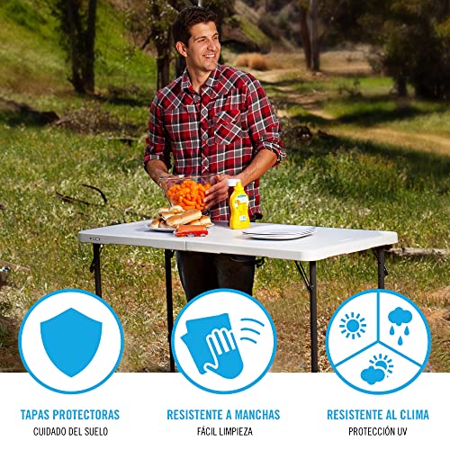 Height-adjustable folding camping table - white (121.9x61x61-91.4 cm)