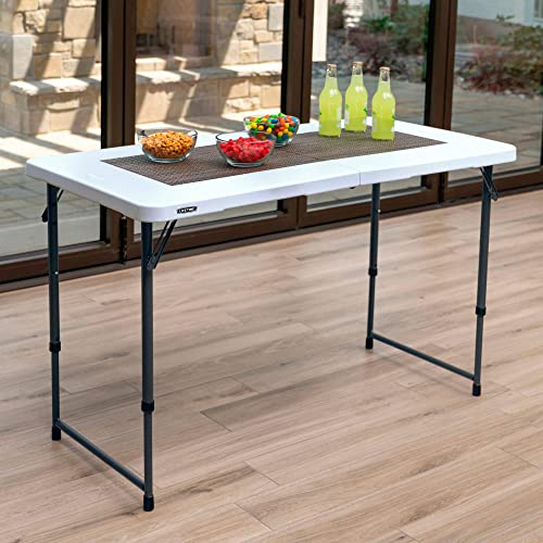 Height-adjustable folding camping table - white (121.9x61x61-91.4 cm)