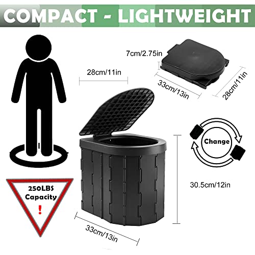 KINSPORY Portable Camping Toilet (Black, with Lid)