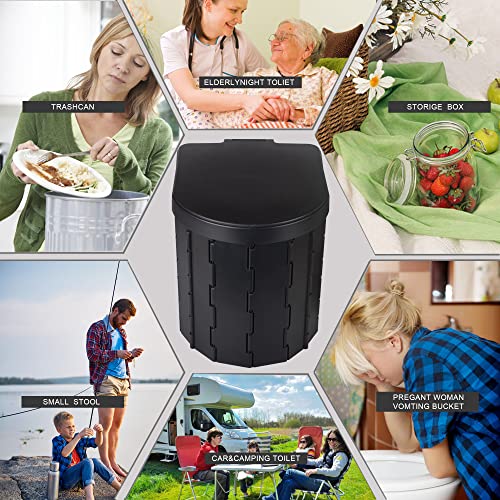 KINSPORY Portable Camping Toilet (Black, with Lid)