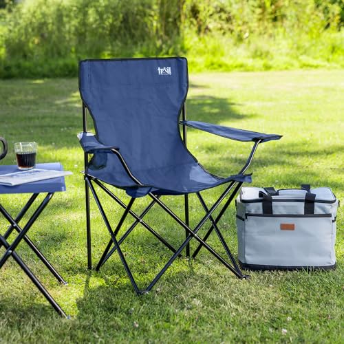 Blue Lightweight Folding Camping Chair with Cup Holder - 100kg Capacity