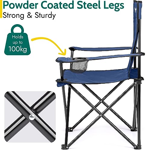 Blue Lightweight Folding Camping Chair with Cup Holder - 100kg Capacity