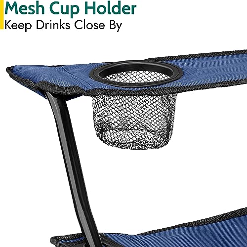 Blue Lightweight Folding Camping Chair with Cup Holder - 100kg Capacity