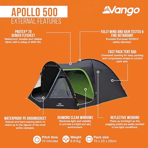 Vango Apollo 500 - Waterproof Outdoor Dome Tent (Black)