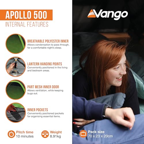 Vango Apollo 500 - Waterproof Outdoor Dome Tent (Black)