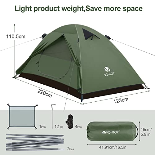 VONTOX Camping Zelt für 2-3 Personen (Grün)