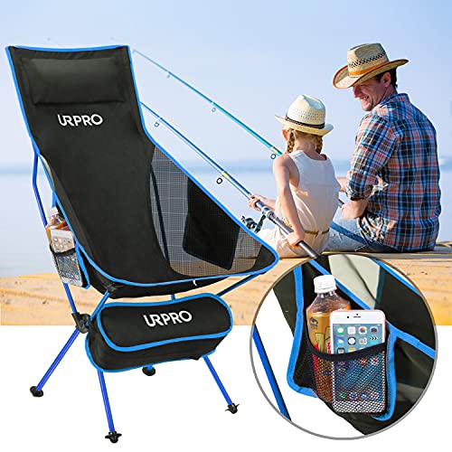 Portable Camping Chair with Headrest and 2-Sided Pocket